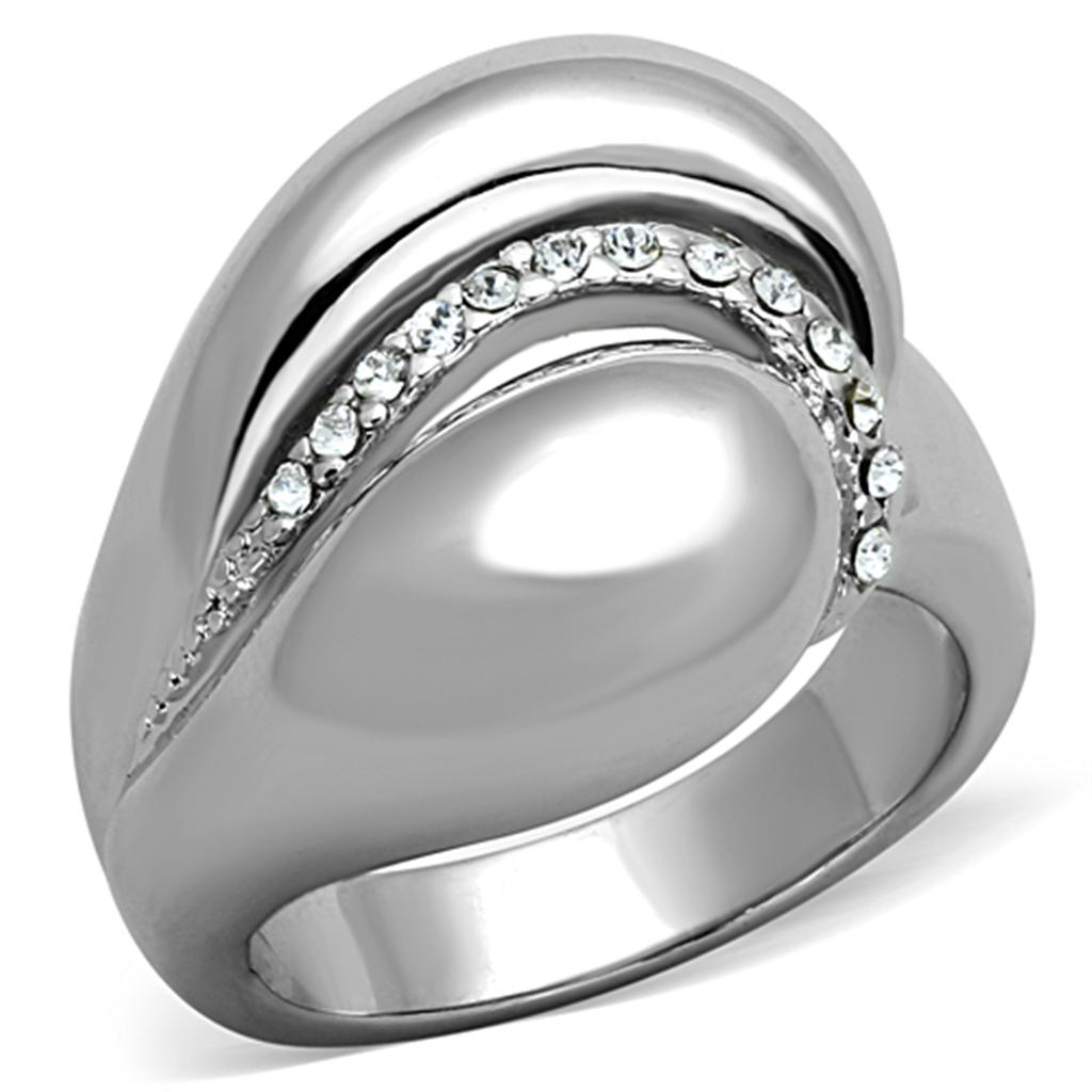 3W586 - Rhodium Brass Ring with Top Grade Crystal in Clear
