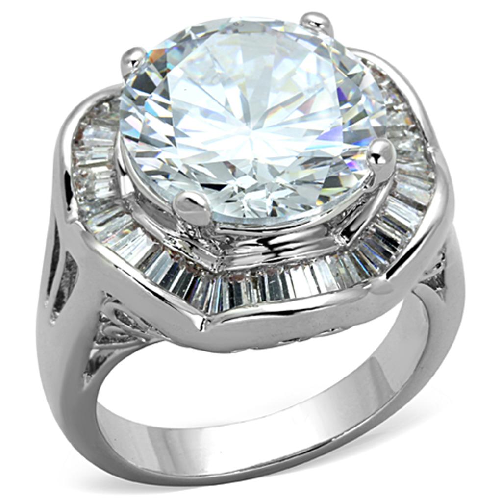 3W589 - Rhodium Brass Ring with AAA Grade CZ in Clear