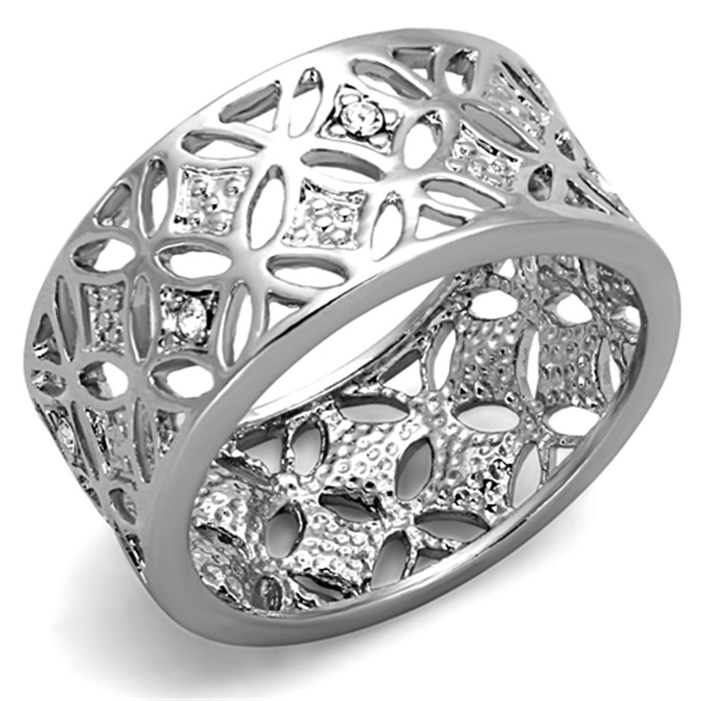 3W590 - Rhodium Brass Ring with Top Grade Crystal in Clear
