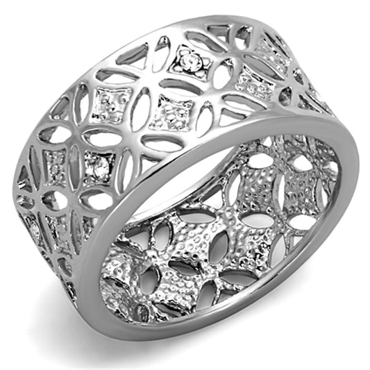 3W590 - Rhodium Brass Ring with Top Grade Crystal in Clear