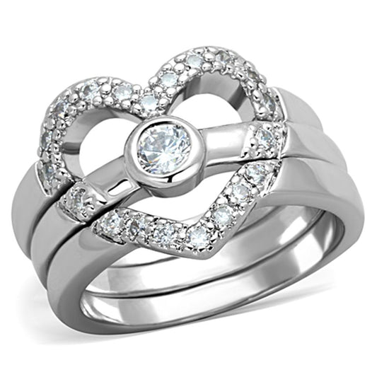 3W591 - Rhodium Brass Ring with AAA Grade CZ in Clear