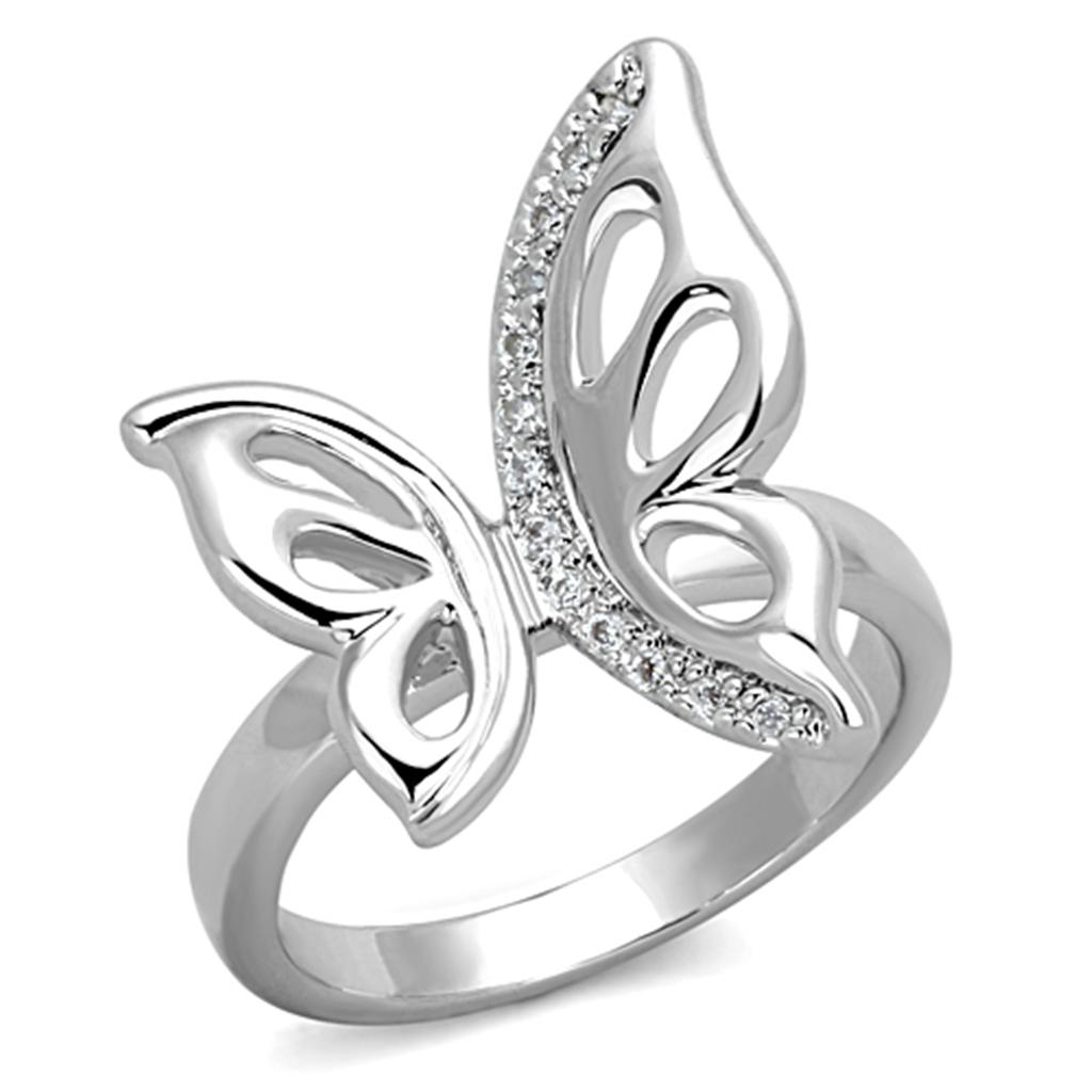 3W592 - Rhodium Brass Ring with AAA Grade CZ in Clear