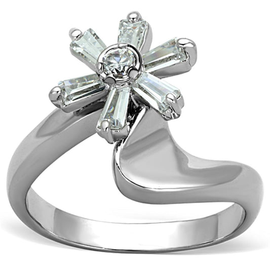 3W593 - Rhodium Brass Ring with AAA Grade CZ in Clear