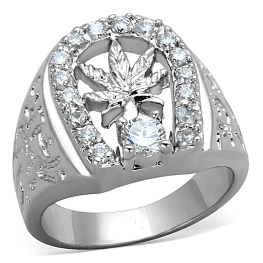 3W595 - Rhodium Brass Ring with AAA Grade CZ in Clear