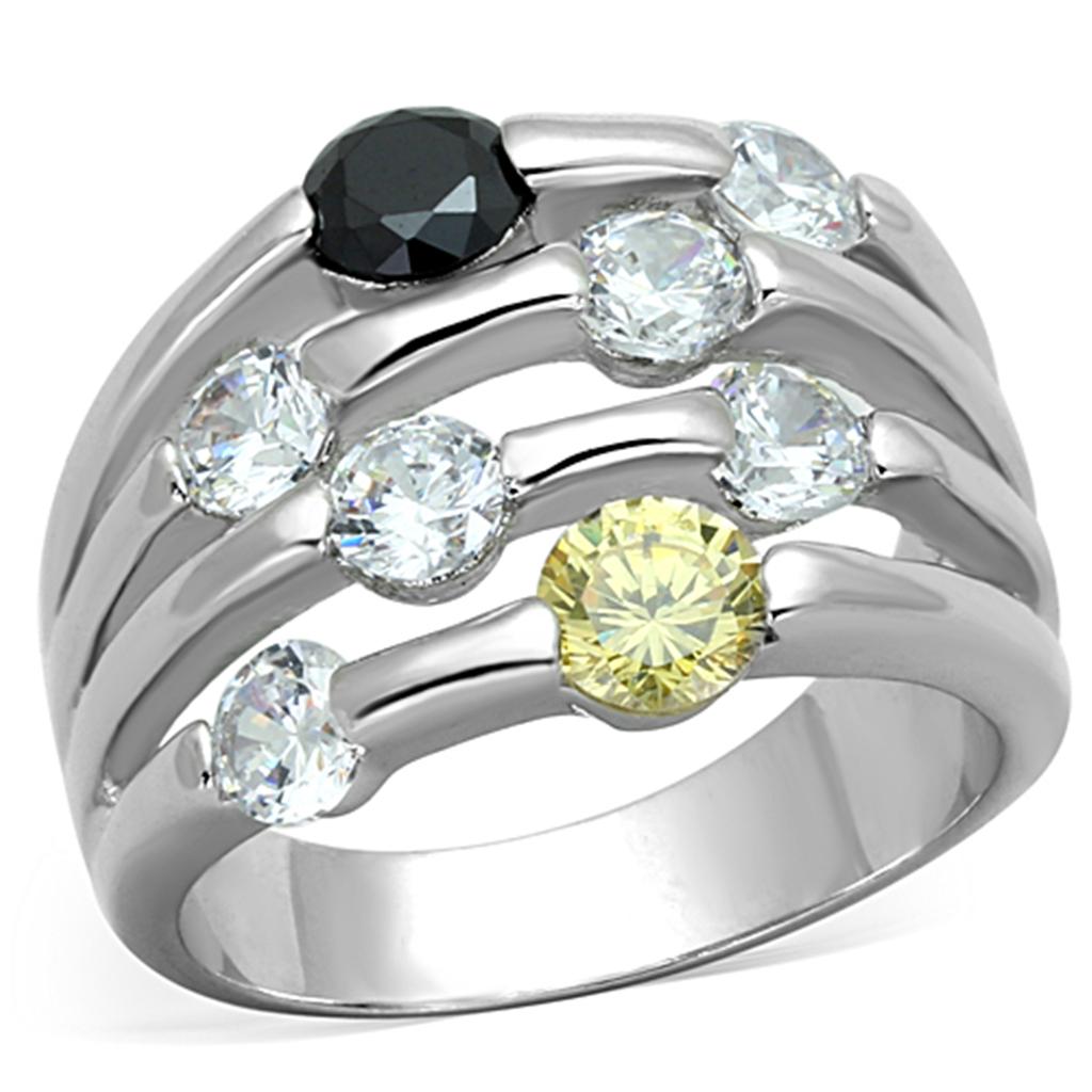 3W605 - Rhodium Brass Ring with AAA Grade CZ in Multi Color
