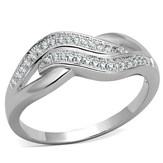 3W724 - Rhodium Brass Ring with AAA Grade CZ in Clear