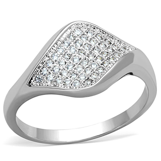 3W726 - Rhodium Brass Ring with AAA Grade CZ in Clear