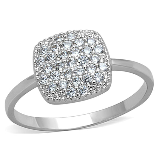 3W728 - Rhodium Brass Ring with AAA Grade CZ in Clear