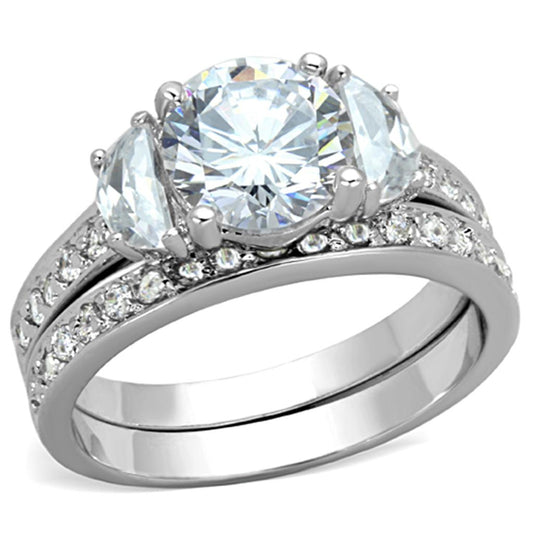 3W731 - Rhodium Brass Ring with AAA Grade CZ in Clear