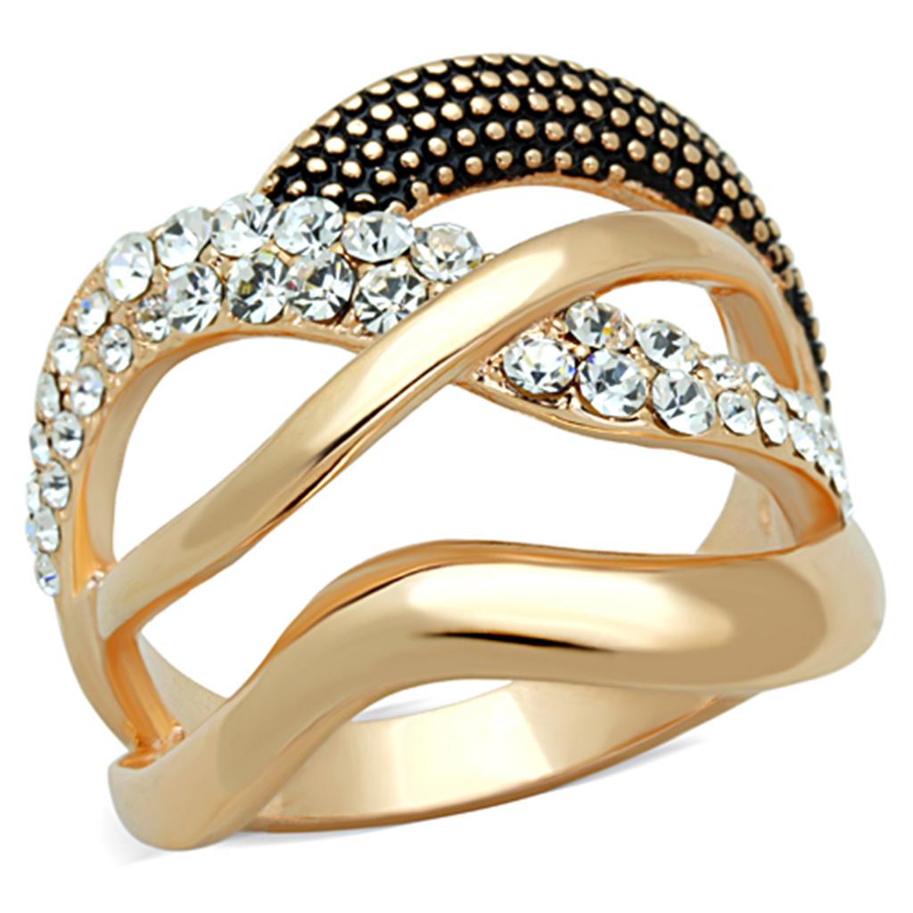 3W737 - Rose Gold Brass Ring with Top Grade Crystal in Clear