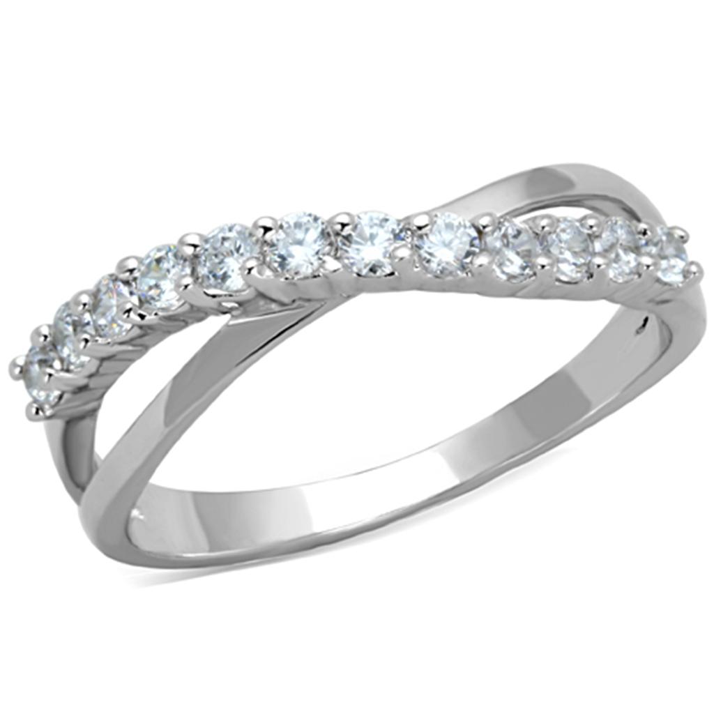 3W742 - Rhodium Brass Ring with AAA Grade CZ in Clear