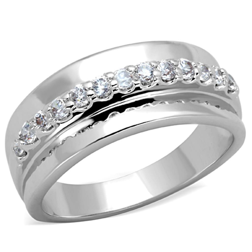 3W748 - Rhodium Brass Ring with AAA Grade CZ in Clear