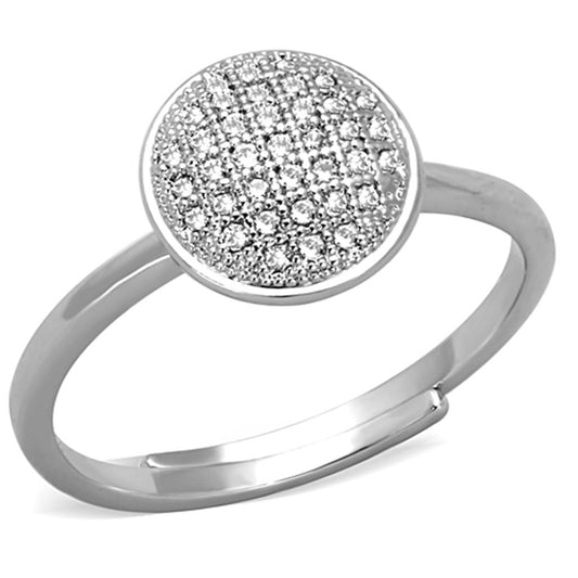 3W749 - Rhodium Brass Ring with AAA Grade CZ in Clear