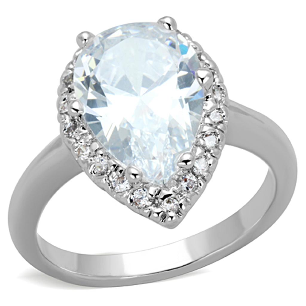 3W750 - Rhodium Brass Ring with AAA Grade CZ in Clear