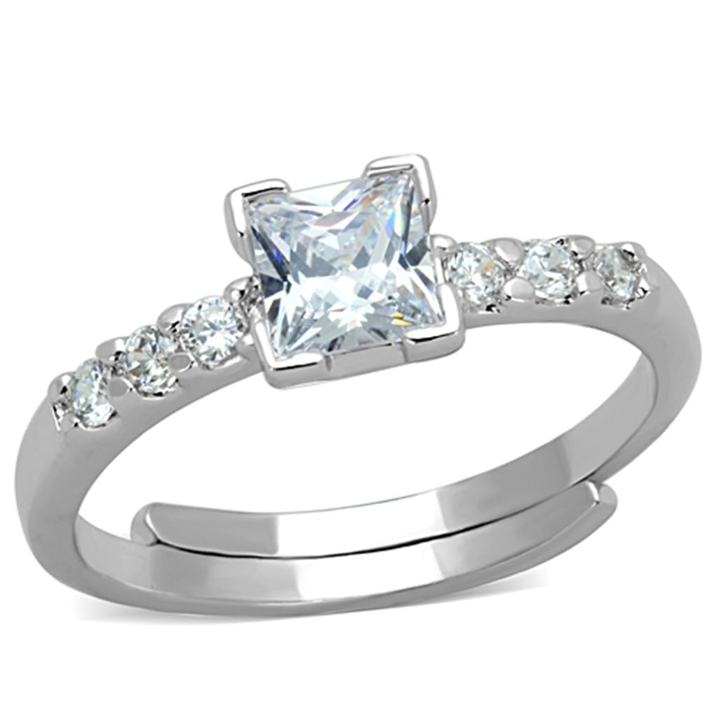 3W751 - Rhodium Brass Ring with AAA Grade CZ in Clear