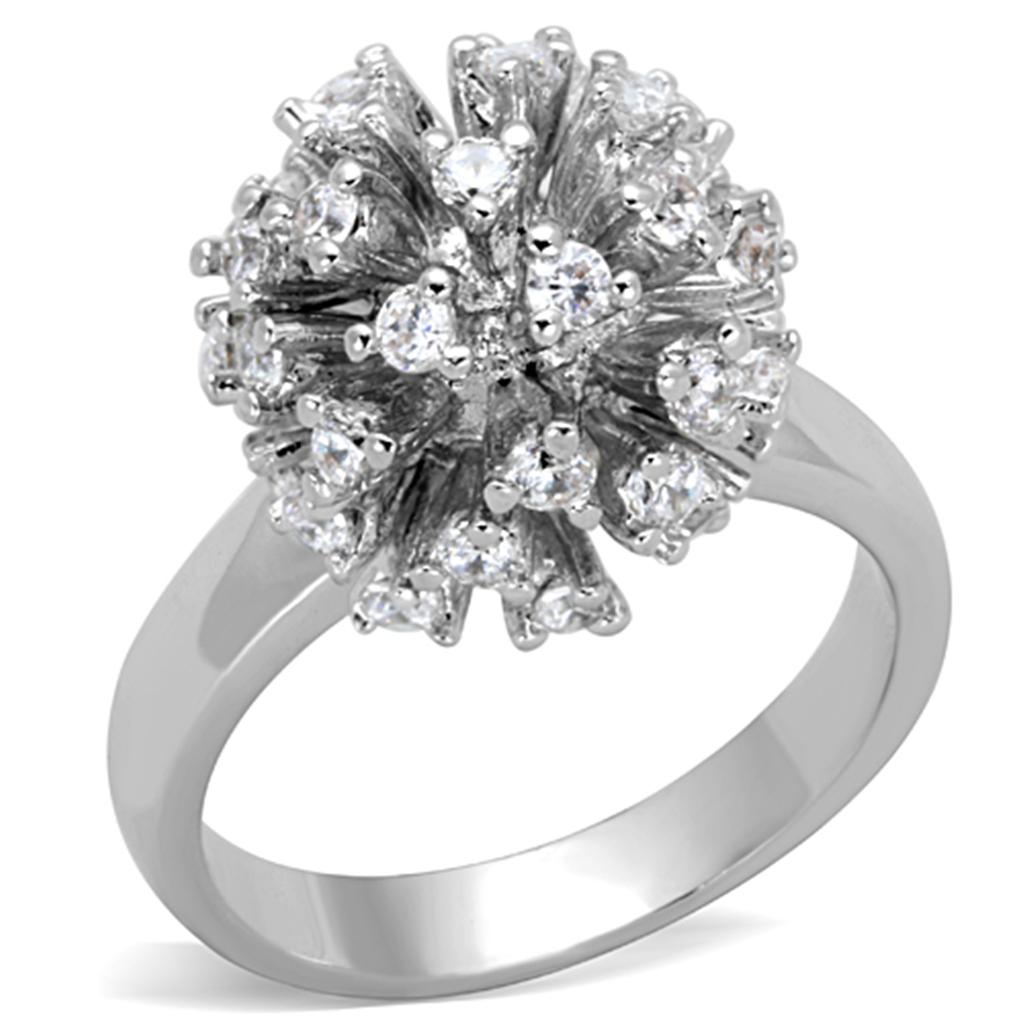 3W752 - Rhodium Brass Ring with AAA Grade CZ in Clear
