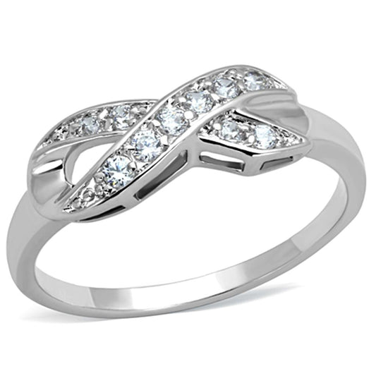 3W757 - Rhodium Brass Ring with AAA Grade CZ in Clear