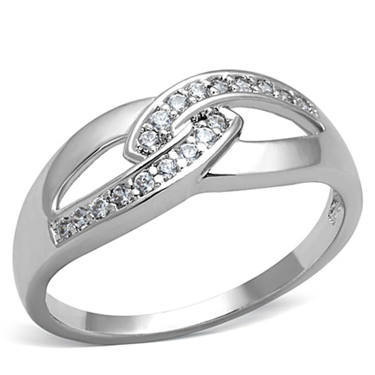 3W763 - Rhodium Brass Ring with AAA Grade CZ in Clear