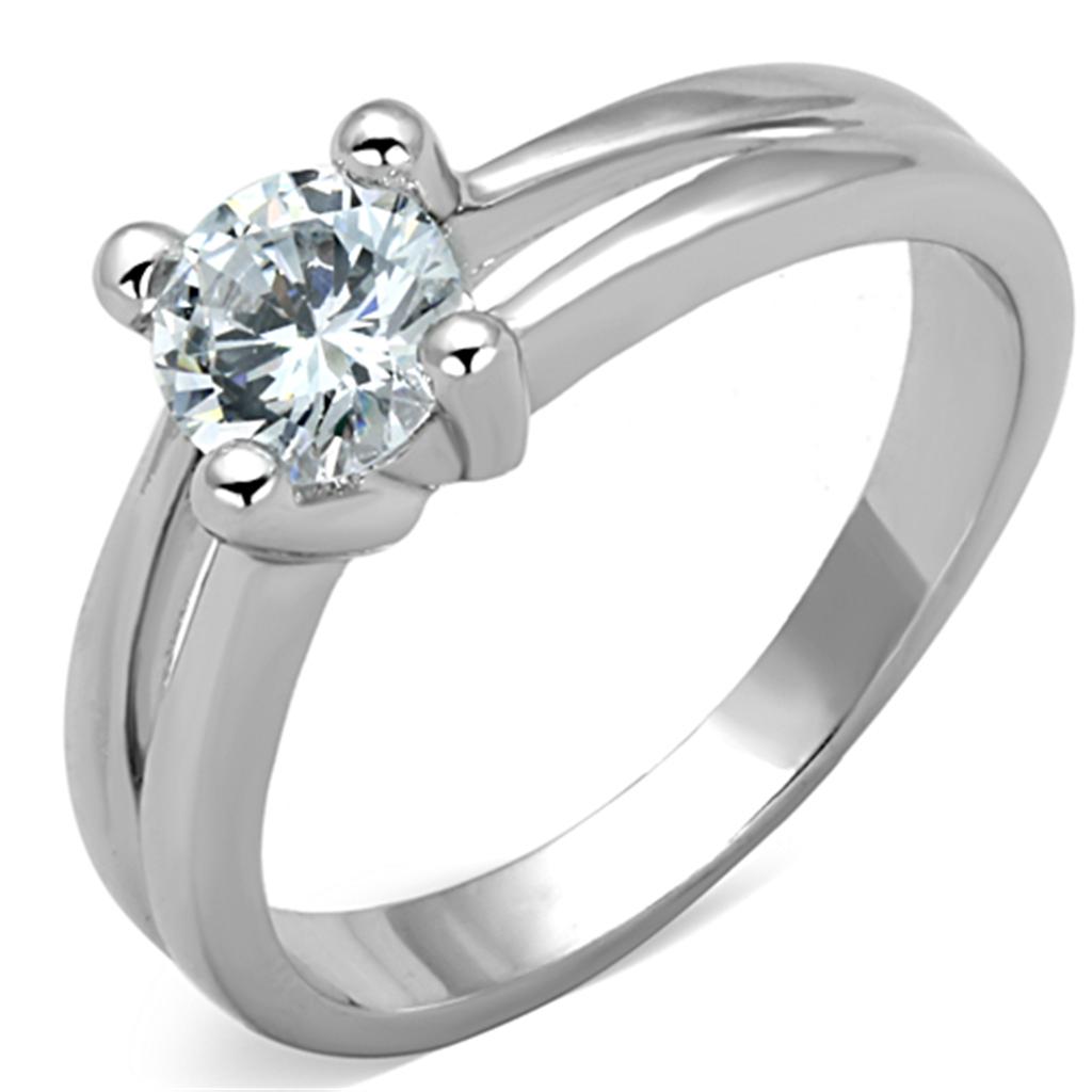 3W764 - Rhodium Brass Ring with AAA Grade CZ in Clear