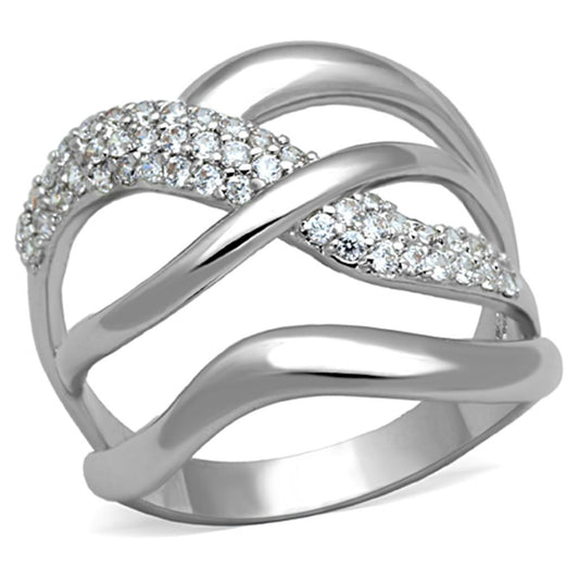 3W766 - Rhodium Brass Ring with AAA Grade CZ in Clear