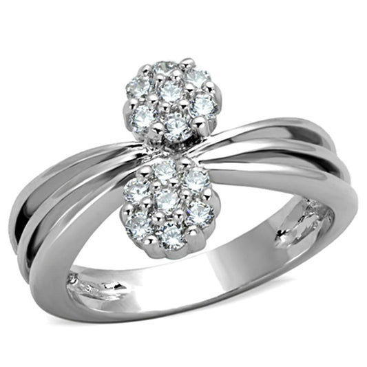3W767 - Rhodium Brass Ring with AAA Grade CZ in Clear