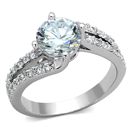 3W770 - Rhodium Brass Ring with AAA Grade CZ in Clear