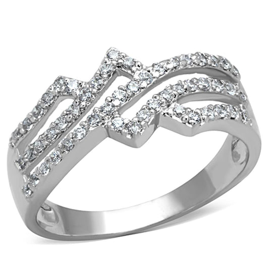 3W771 - Rhodium Brass Ring with AAA Grade CZ in Clear