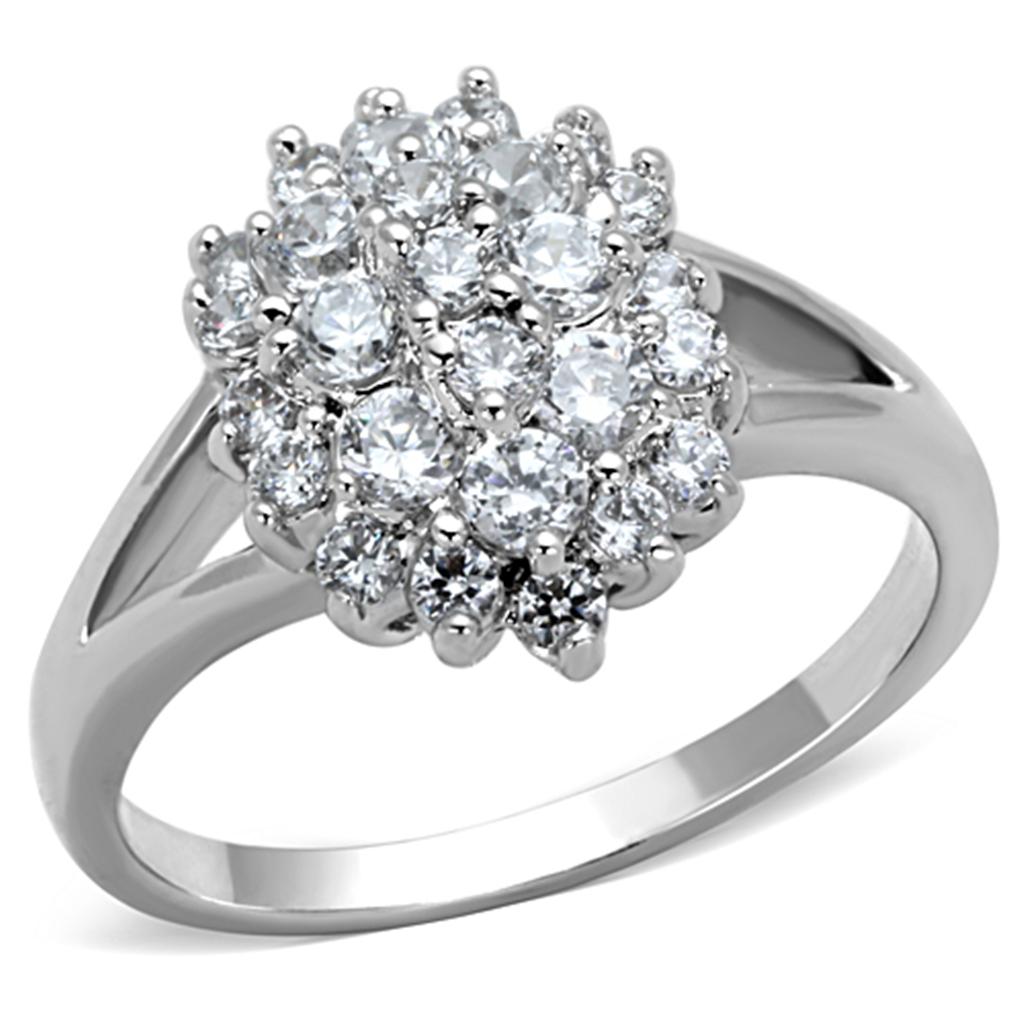 3W772 - Rhodium Brass Ring with AAA Grade CZ in Clear