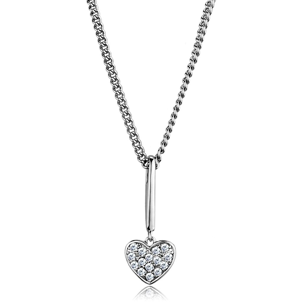3W773 - Rhodium Brass Chain Pendant with AAA Grade CZ in Clear