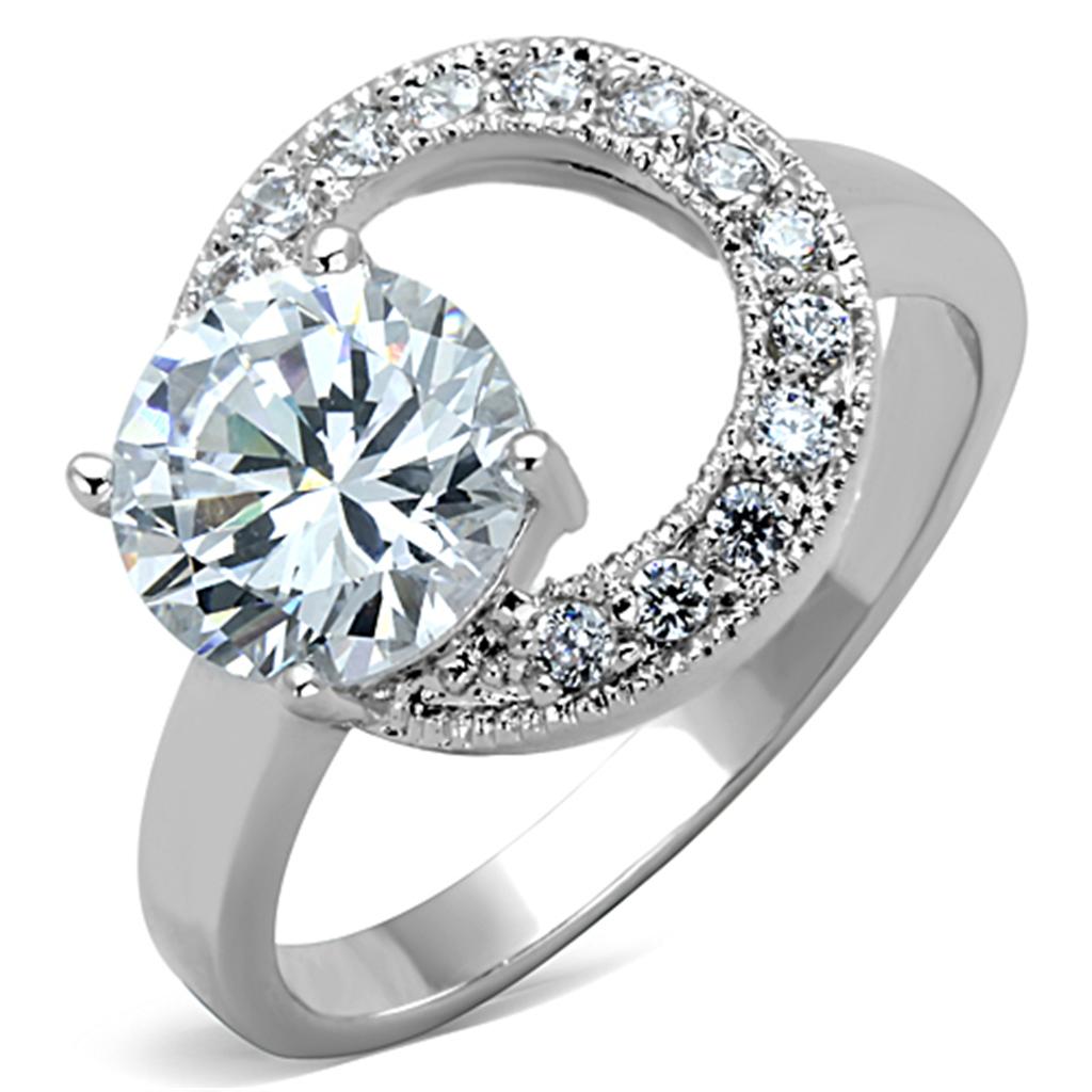 3W774 - Rhodium Brass Ring with AAA Grade CZ in Clear