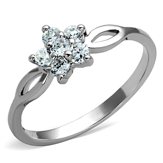 3W775 - Rhodium Brass Ring with AAA Grade CZ in Clear