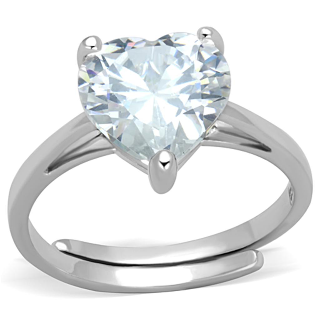 3W776 - Rhodium Brass Ring with AAA Grade CZ in Clear
