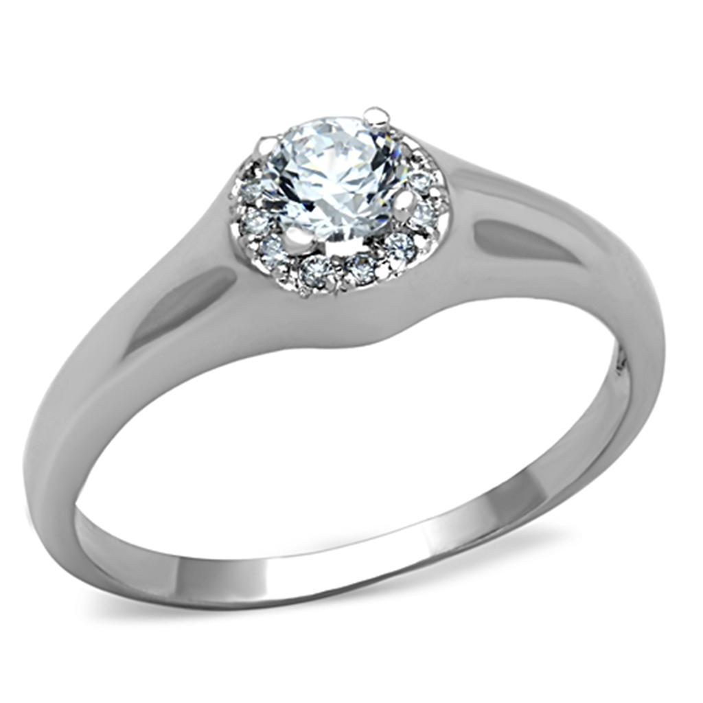 3W780 - Rhodium Brass Ring with AAA Grade CZ in Clear