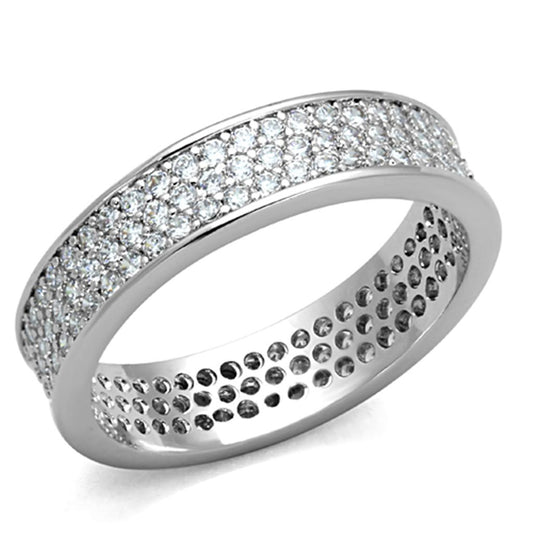 3W781 - Rhodium Brass Ring with AAA Grade CZ in Clear
