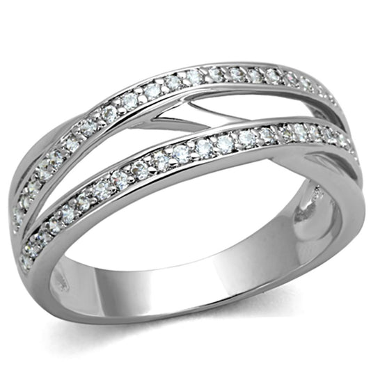 3W782 - Rhodium Brass Ring with AAA Grade CZ in Clear