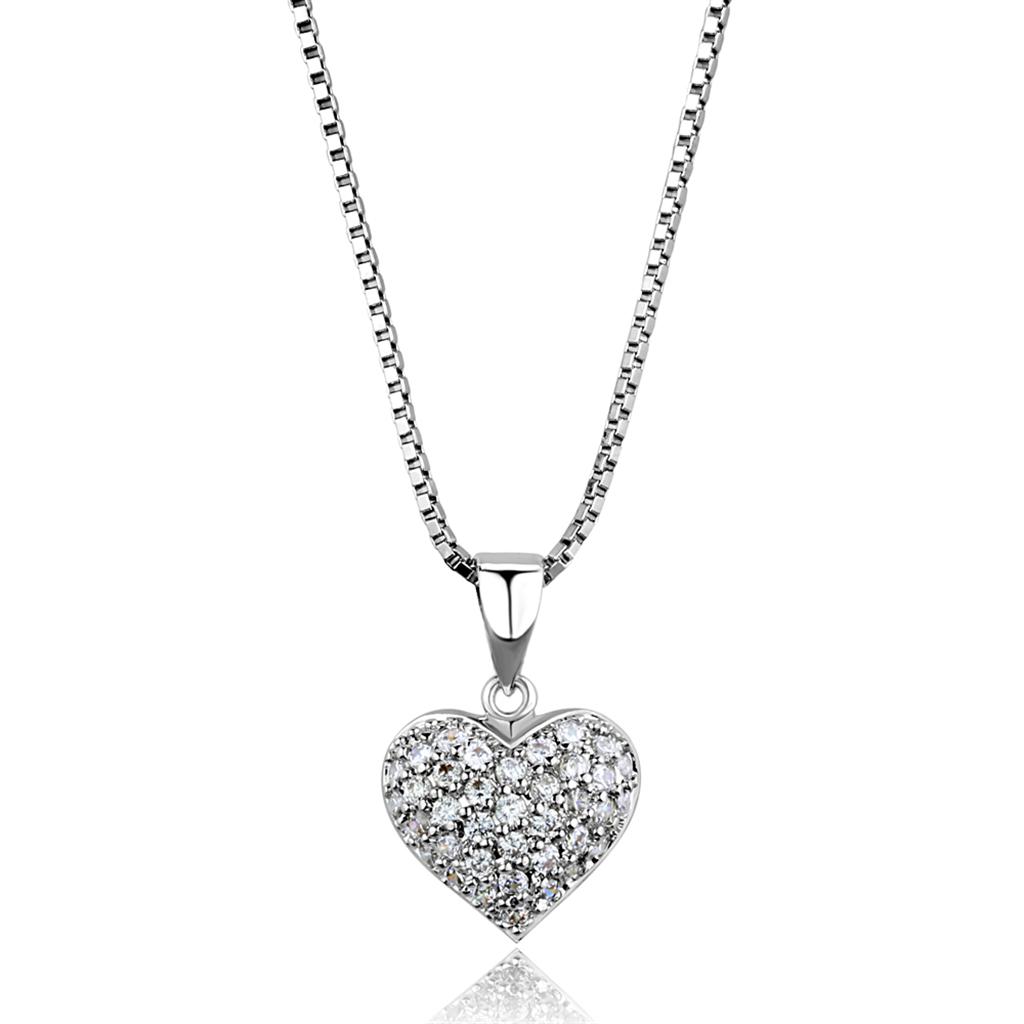 3W793 - Rhodium Brass Chain Pendant with AAA Grade CZ in Clear