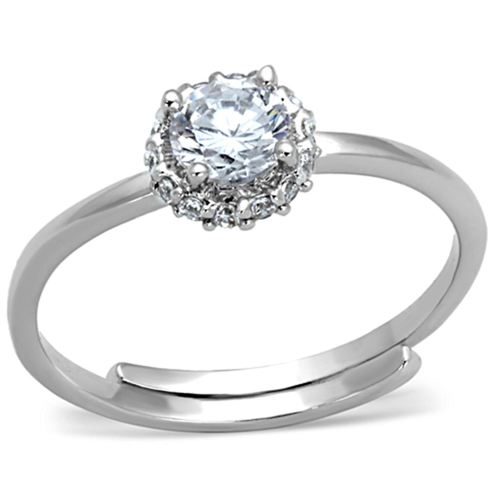 3W795 - Rhodium Brass Ring with AAA Grade CZ in Clear