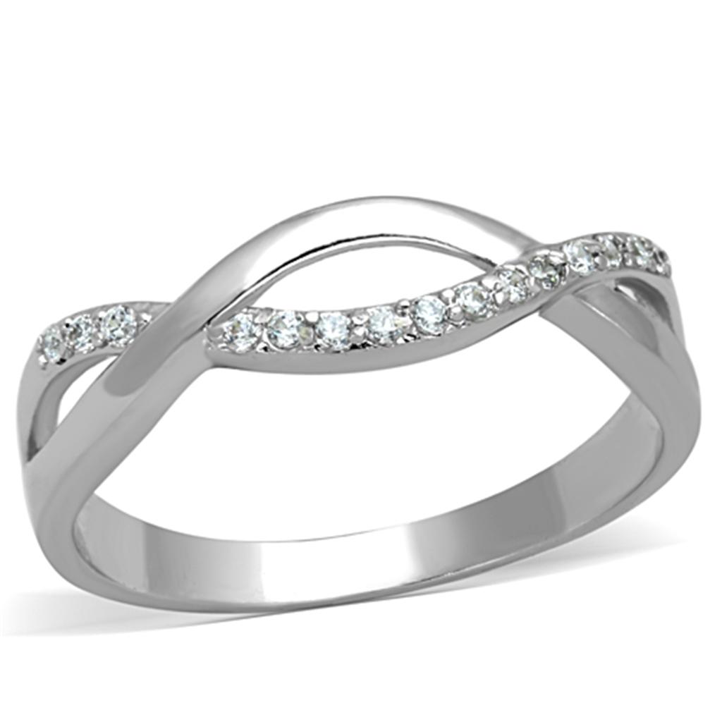 3W796 - Rhodium Brass Ring with AAA Grade CZ in Clear
