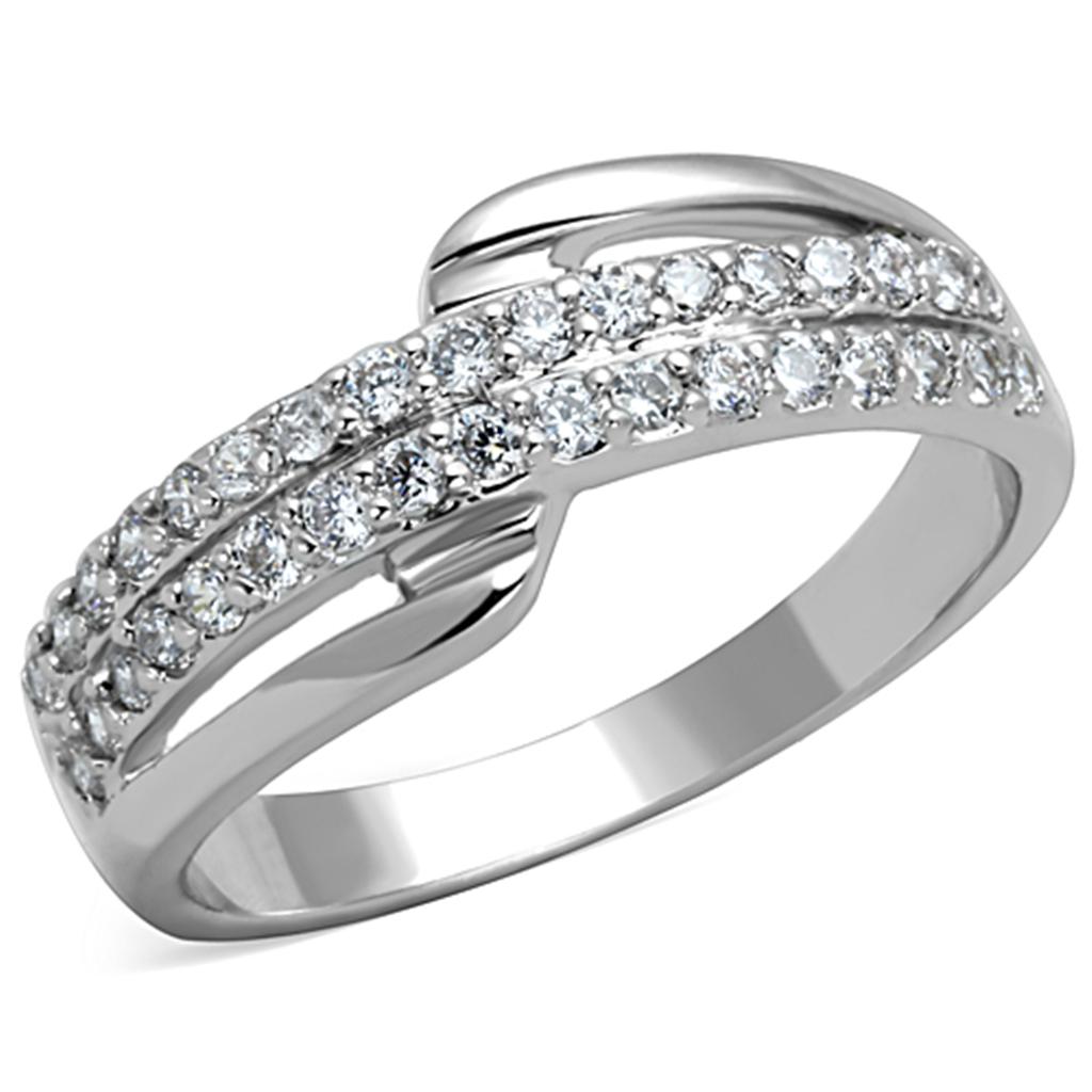 3W798 - Rhodium Brass Ring with AAA Grade CZ in Clear