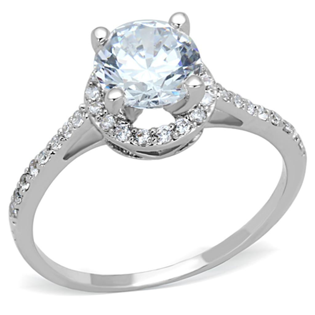 3W801 - Rhodium Brass Ring with AAA Grade CZ in Clear