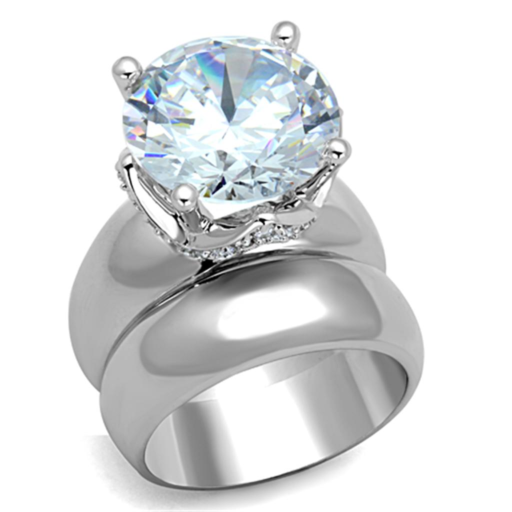 3W802 - Rhodium Brass Ring with AAA Grade CZ in Clear