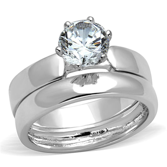 3W805 - Rhodium Brass Ring with AAA Grade CZ in Clear