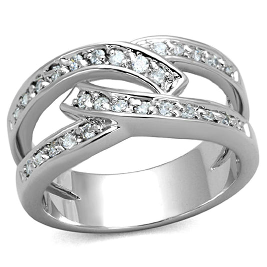3W806 - Rhodium Brass Ring with AAA Grade CZ in Clear