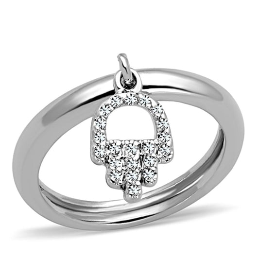 3W808 - Rhodium Brass Ring with AAA Grade CZ in Clear