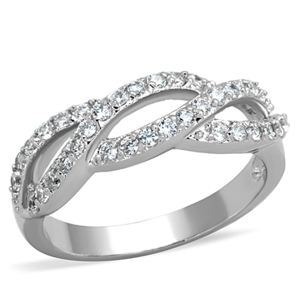 3W809 - Rhodium Brass Ring with AAA Grade CZ in Clear