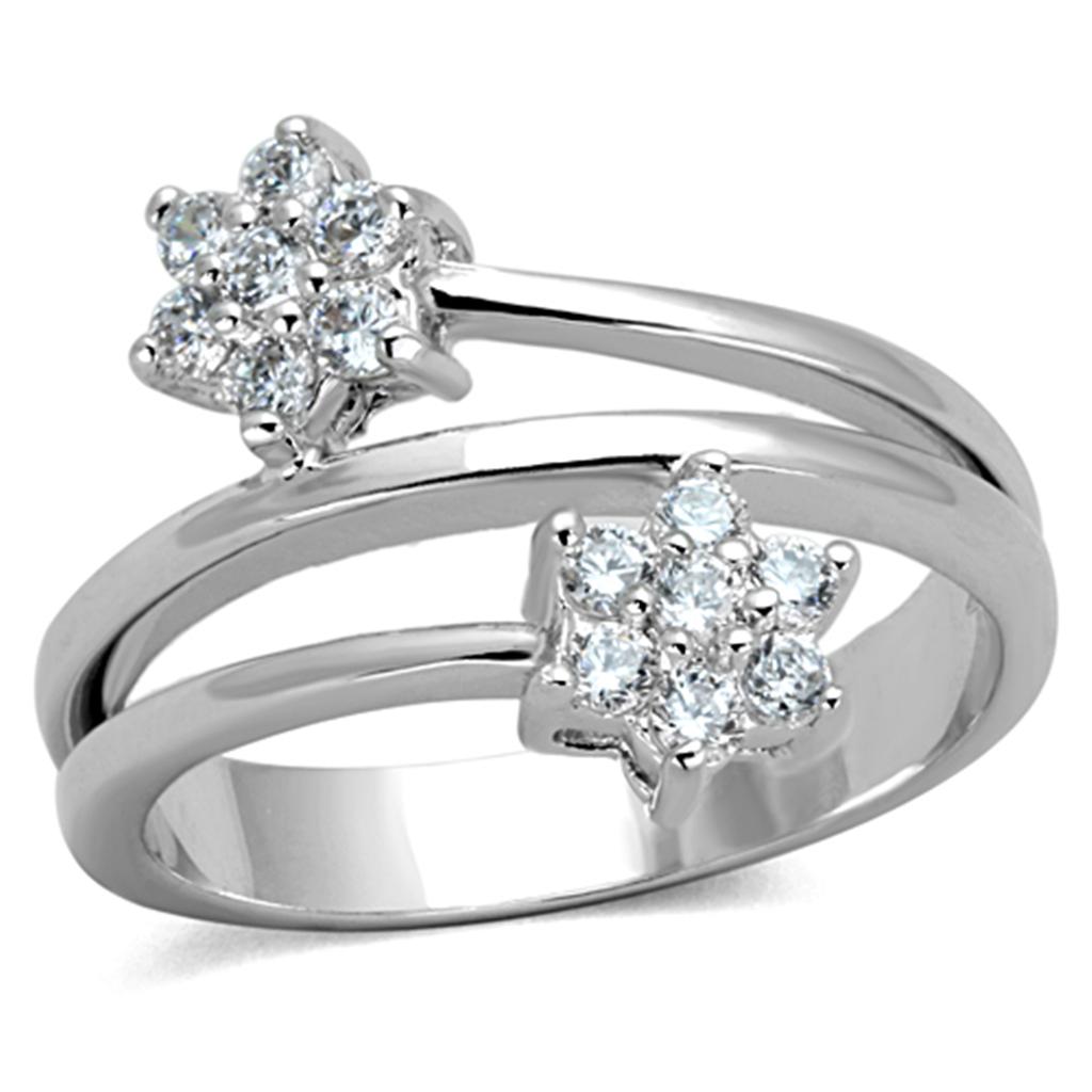 3W810 - Rhodium Brass Ring with AAA Grade CZ in Clear