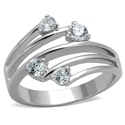 3W813 - Rhodium Brass Ring with AAA Grade CZ in Clear
