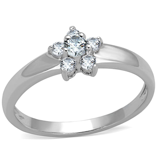 3W814 - Rhodium Brass Ring with AAA Grade CZ in Clear