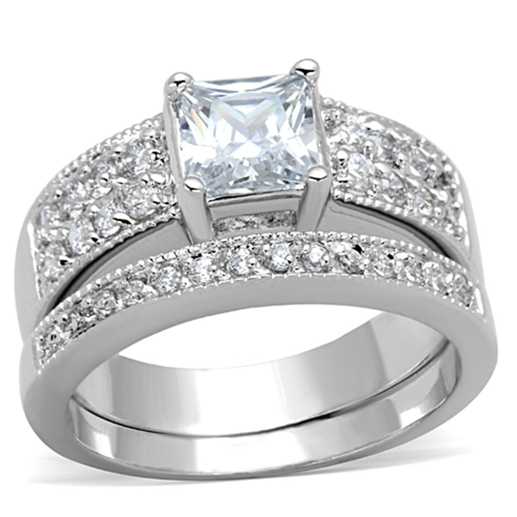 3W817 - Rhodium Brass Ring with AAA Grade CZ in Clear