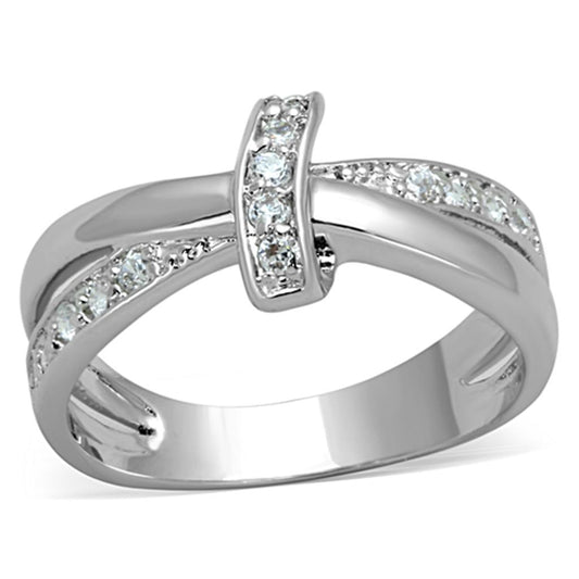3W819 - Rhodium Brass Ring with AAA Grade CZ in Clear